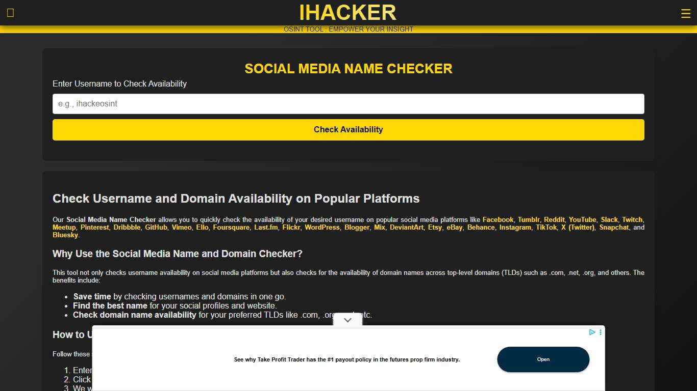 Name Checker | Social Media Username & Domain Name Availability Checker OSINT Tool